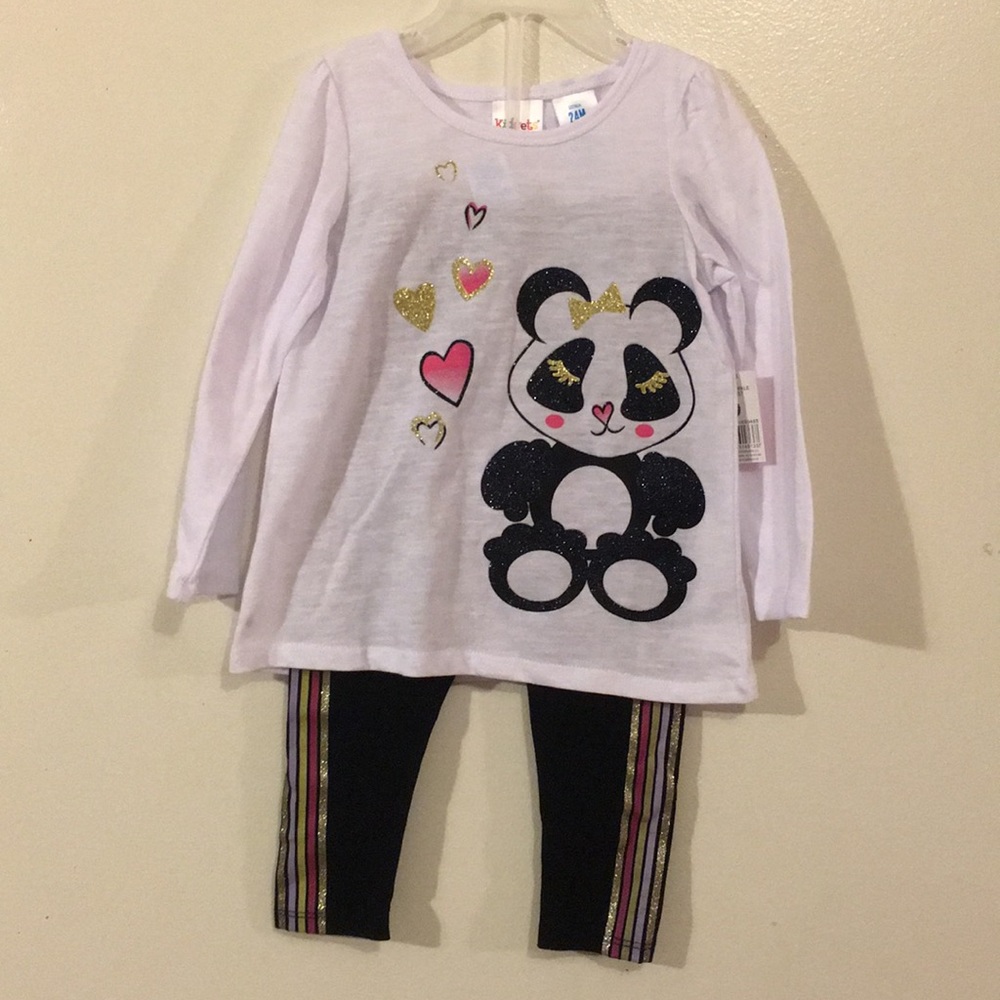 Panda Bear Leggings & Top Girl’s 2 Pc Sparkle Set NEW Size 4T & 24 Mo Bling Cute